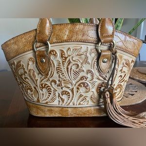 Patricia Nash Purse Tote Tooled Leather 15”x11”